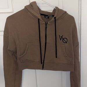 VQ Women's Brown Cropped Hoodie Sweater